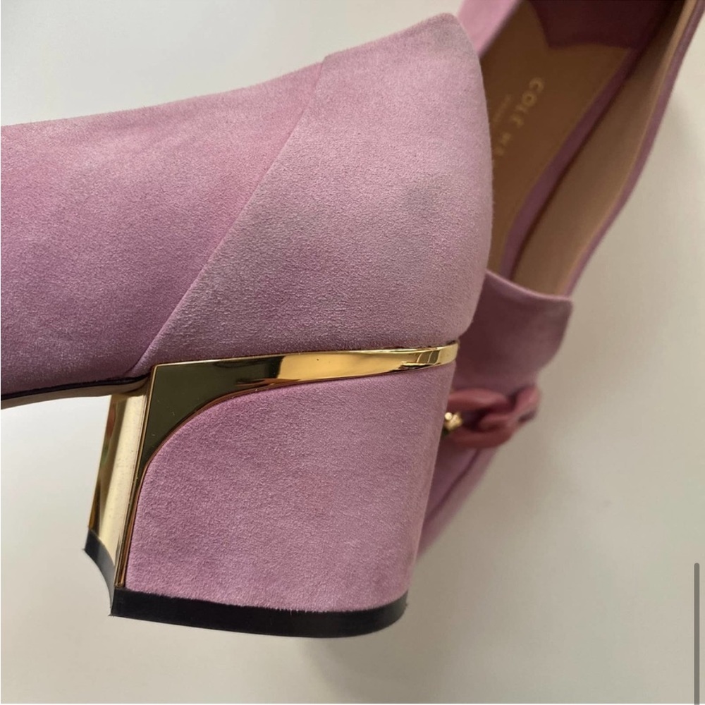 Cole Haan Collection Chain Pink Suede Heel Loafers sz 9 - Picture 8 of 15
